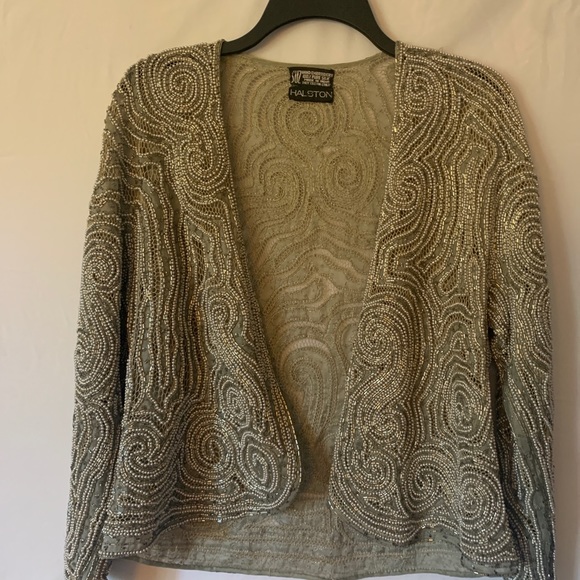 Halston Vintage Silk Hand Beaded Bugle jacket very Rare - Picture 11 of 16